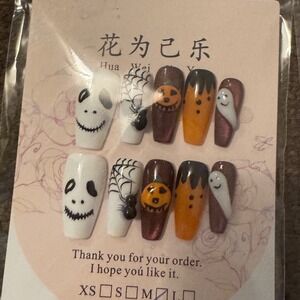 Halloween Press On Nails Ghost Spider‎ Pumpkin Medium Length